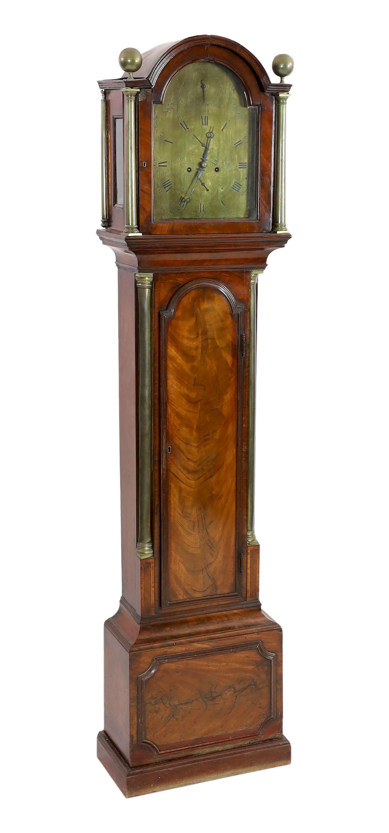 Jonathon Watson of London. A George III brass mounted mahogany eight day longcase clock, 49cm wide, 211cm high